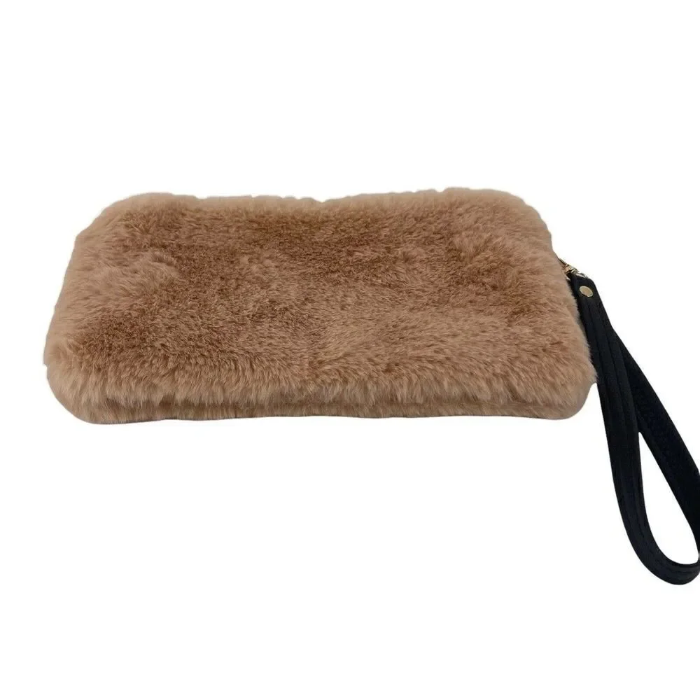 Blush Pink Faux Fur Wristlet Small Clutch Modern Cozy Chic Fun Night Out Plush
